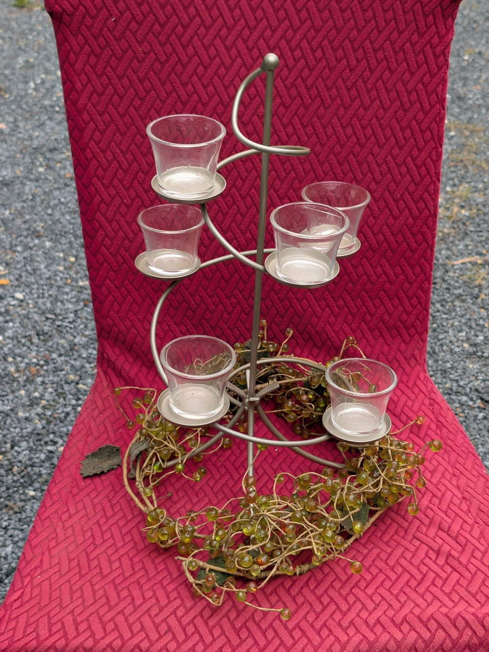 PartyLite Festive Centerpiece P8645 Metal Spiral Stand & Glass Bead Garland